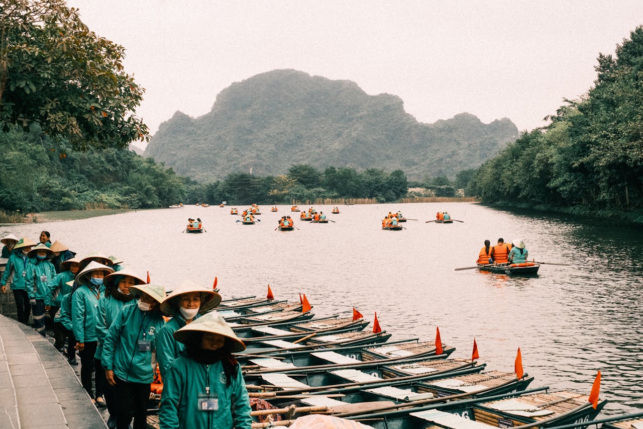 Beautiful beach with colorful kayaks - perfect summer travel destinations resort